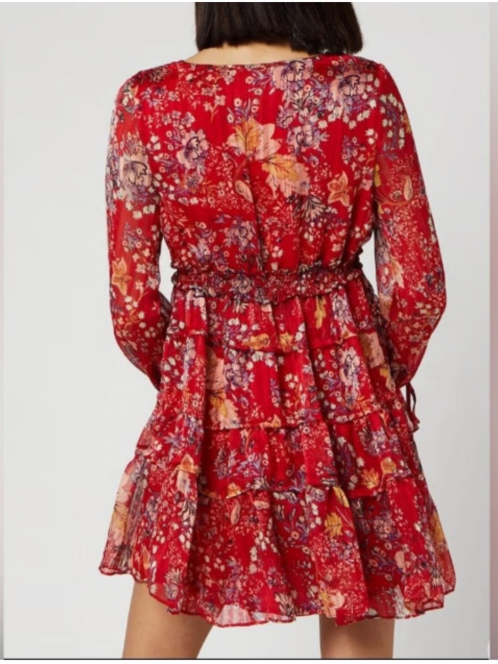FREE PEOPLE "Closer to Your Heart" V-Neck Tiered Mini-Dress EUC/sz S - Picture 4 of 14